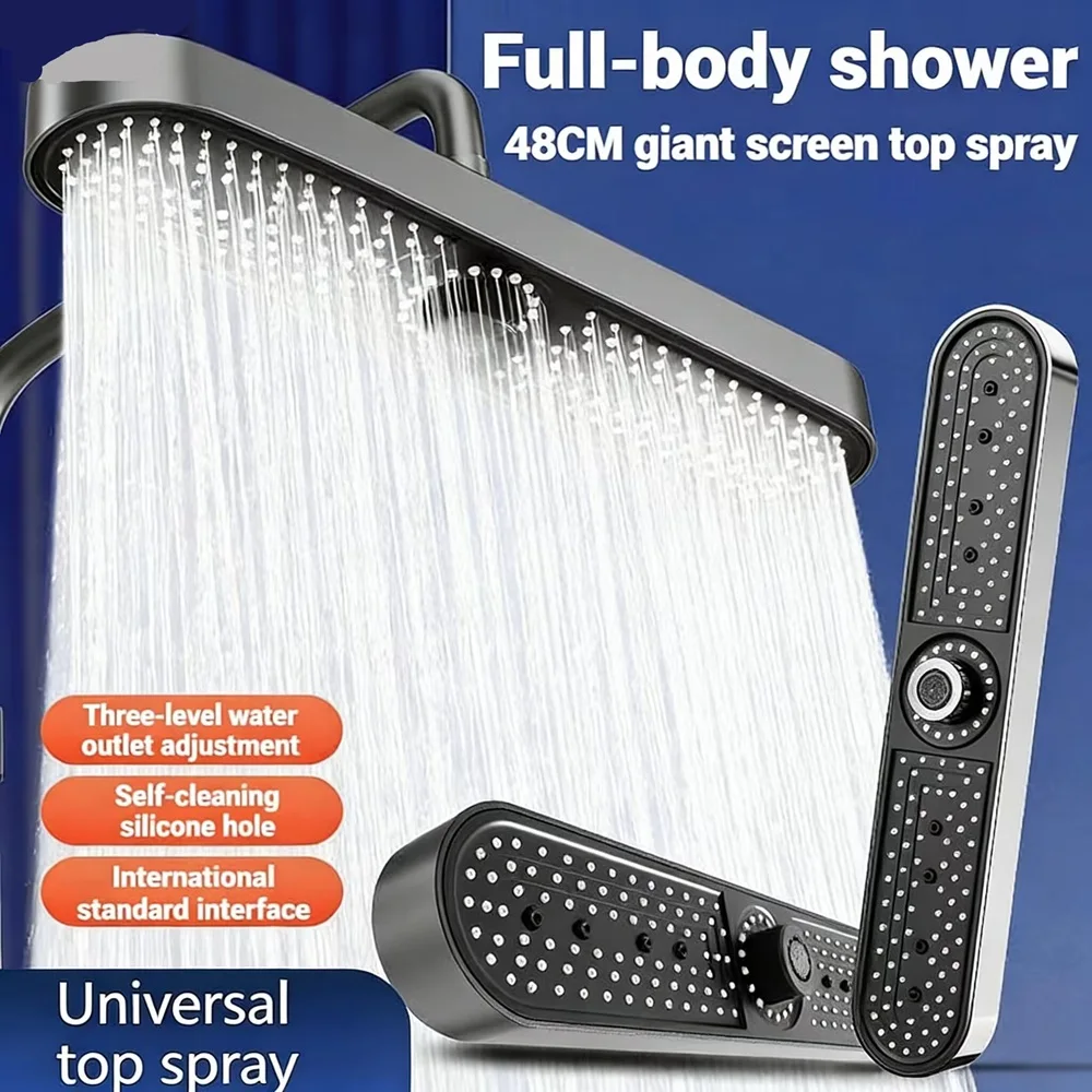 

New 1pc 19 Inch High Pressure 3 Mode Rainfall Luxury Bathroom Shower Head Adjustable Anti-Clogging Silicone Nozzles Water Saving