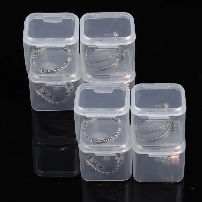 10/1PCS Mini Storage Box Transparent Square Plastic Packaging Container Case Portable Earring Bracelet Jewelry Storage Organizer