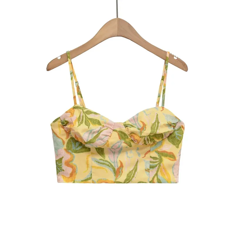 Retro Print Women's Fashion Suit Slim Fit Short Vest Loose Long Draped Skirt Set Beach Wear for Summer Holiday