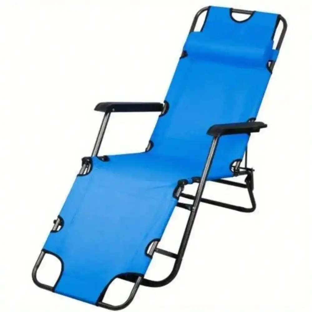 

Patio Lounge Chair Chaise Bed Adjustable Beach Reclining Positions with Pillow