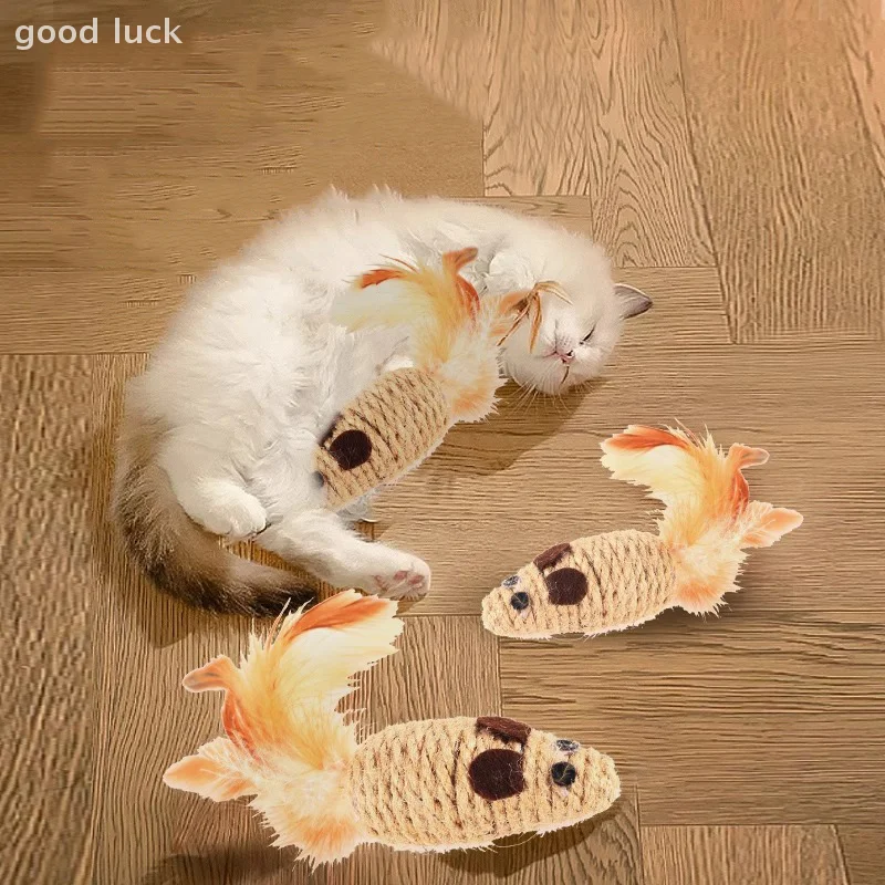 Jouet en peluche en Sisal pour chat, fausse souris, résistant aux morsures, jouet interactif pour chat, Simulation de souris, chaton, jouets en peluche auto-jeux, 2 pièces