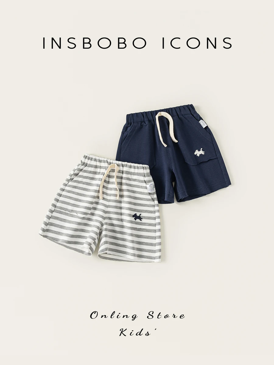 男の子ストレートレッグスポーツショーツ-insbobo-夏新作子供服快適な綿弾性ウエストバンド子供パンツ