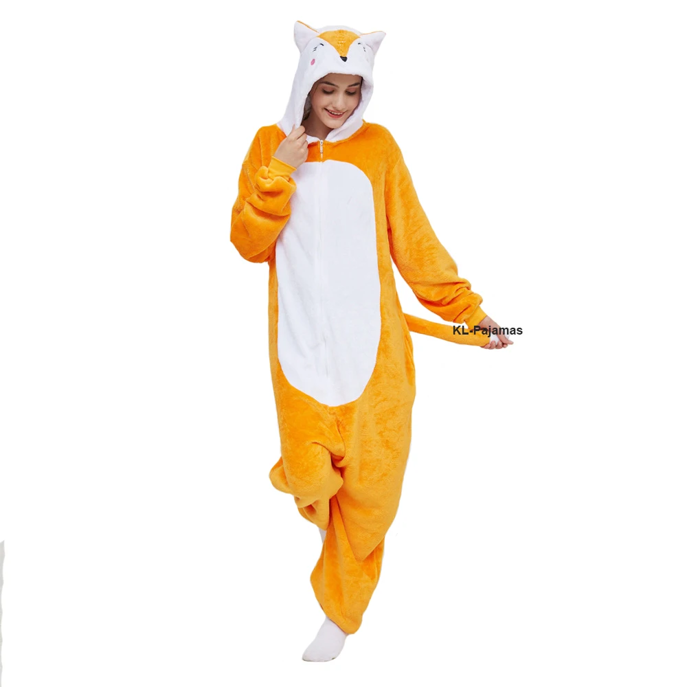 Unisex Adult Women Cartoon Costume Halloween Christmas Animal Cosplay Sleepwear Jumpsuit Fox Onesies Kids Fleece Party Pajamas