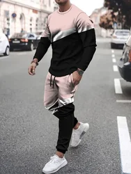 Autumn Men's 2 Piece Sets Print Tracksuits Long Sleeve T-shirt Trousers Outfits Streetwear Jogging Male Oversized Pants Suits