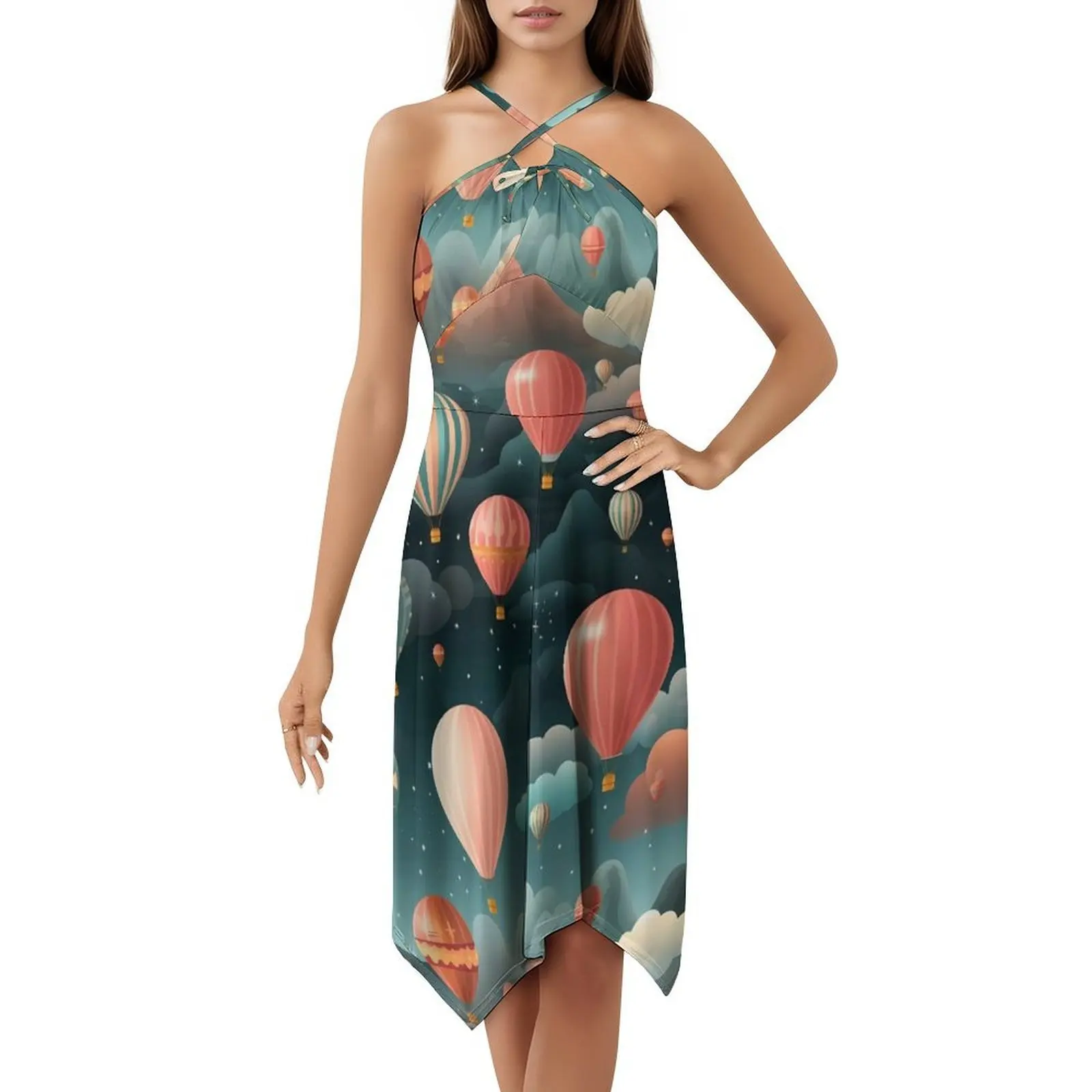 بالونات الهواء الساخن المغامرة # 2 فستان على شكل قلب أنيق للحفلات الصيفية للنساء، فستان سحابي ملون ممتع
