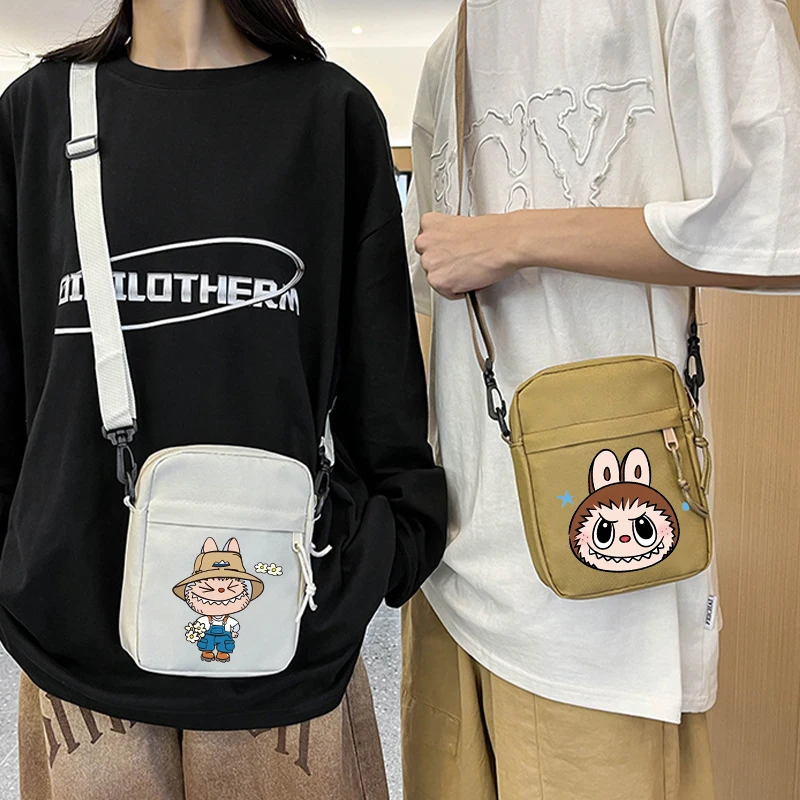 POP MART Labubu Mobile Phone Bags for Men Women Anime Fashion Messenger Bag Boys Girls Commute Portable Canvas Shoulder Pouch