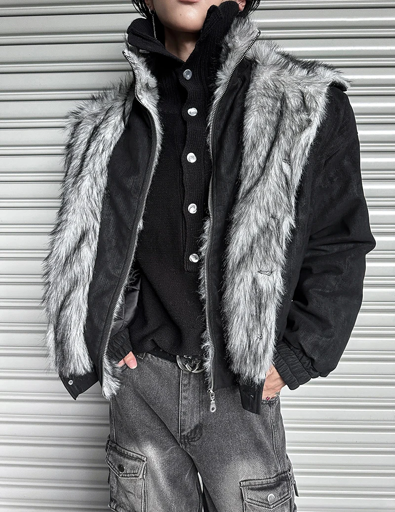 سترات قطنية عصرية للرجال 2025 شتاء جديد دافئ فو قطعتين سترات أنيقة فضفاضة بلون وسيم سترة قطن ملابس خارجية #3