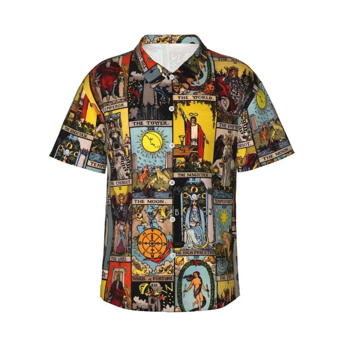 Tarot Hawaiian Shirt Men Beach A Major Arcana Print Casual Shirts Short Sleeve Breathable Design Novelty Oversize Blouses