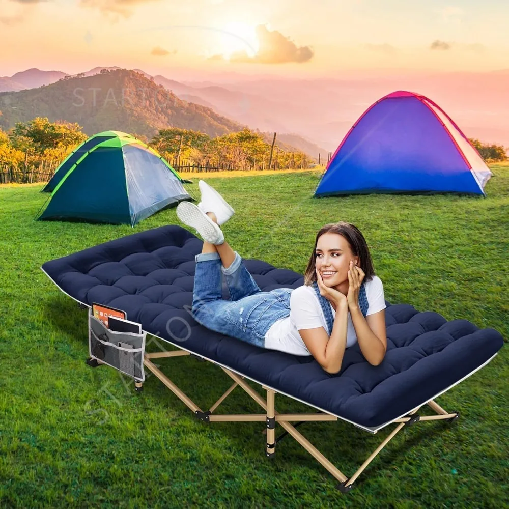 Camping Cot with Mattress, 450LBS(Max Load), Portable Folding Outdoor Bed with Carry Bag for Adults Kids