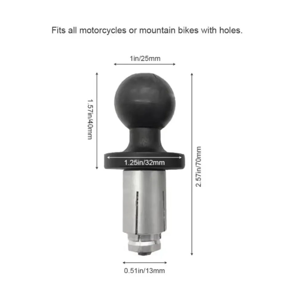 Motorcycle Mount Black Fork Stem Aluminum Alloy Base with 1 inch Ball Head Kit fit for Motorbike Fork Stem Hole 13mm to 20mm 1PC