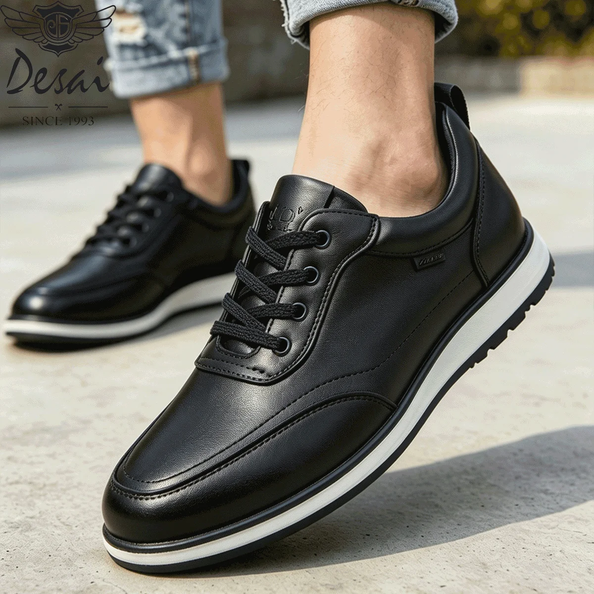 Desai Men's Wide Width Comfortable Classic Microfiber Lace-up Sneakers Lightweight Business Casual Walking Shoes Fall Outdoor
