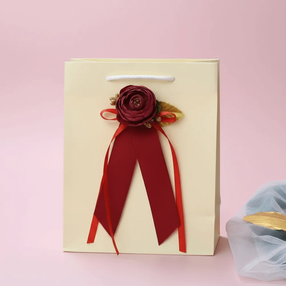 6pcs Realistic Gift Box Decor Rustic Style Elegant Wedding Car Flowers Silk Ribbon Rearview Mirror Flowers Just Married Decor