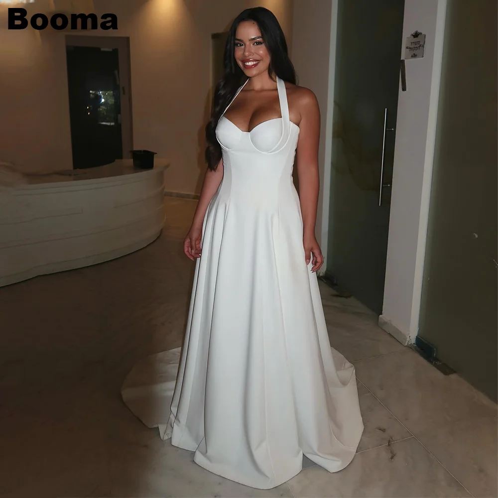 

Booma A-line Wedding Dresses Halter Sweetheart Brides Party Gowns for Women Sweep Train Simple Bridals Evening Dress Israel