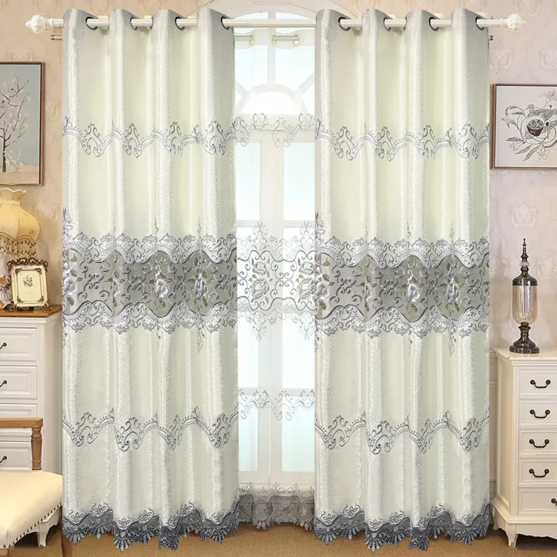 Drapes In Living Room Luxury Gray Curtains with Embroidery for Bedroom Livingroom Window Treatment Sheer Tulle Curtains WP147*WS