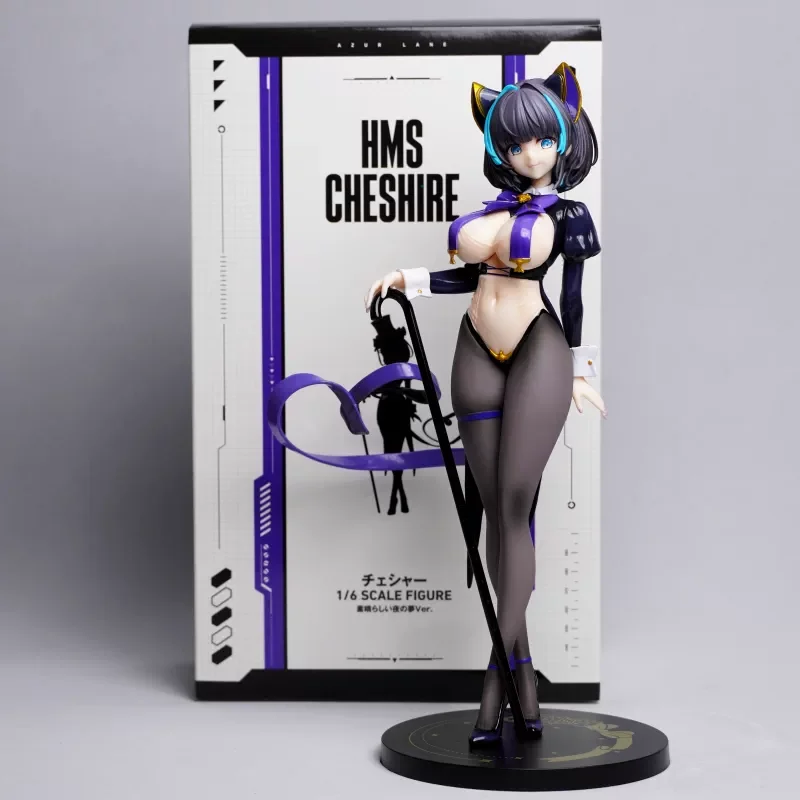 28CM Anime Style Black Hair Cat Ear Girl Figure PVC Purple Outfit Beauty Statue with Cane