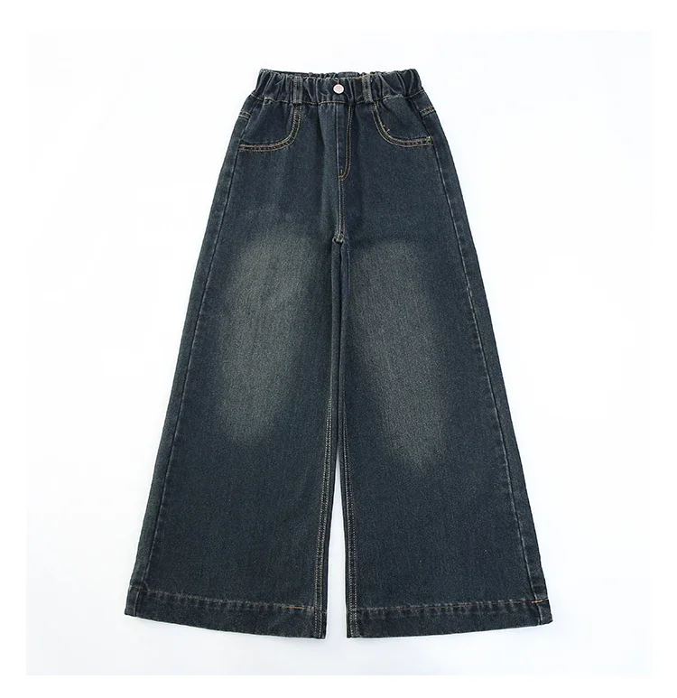 ZOETOPKID Kinder Mode High-Waist Weitbein-Jeans für junge Mädchen Streetwear Lose Denim-Hosen Kinder Dunkelblaue Jeans – Detail 15