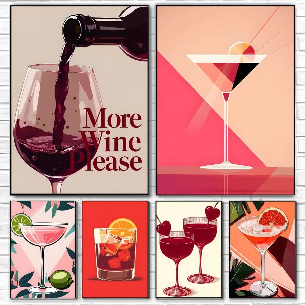 Artwork S-Summers Cocktailss Poster Self-adhesive Art Waterproof Paper Sticker Coffee House Bar Room Wall Decor