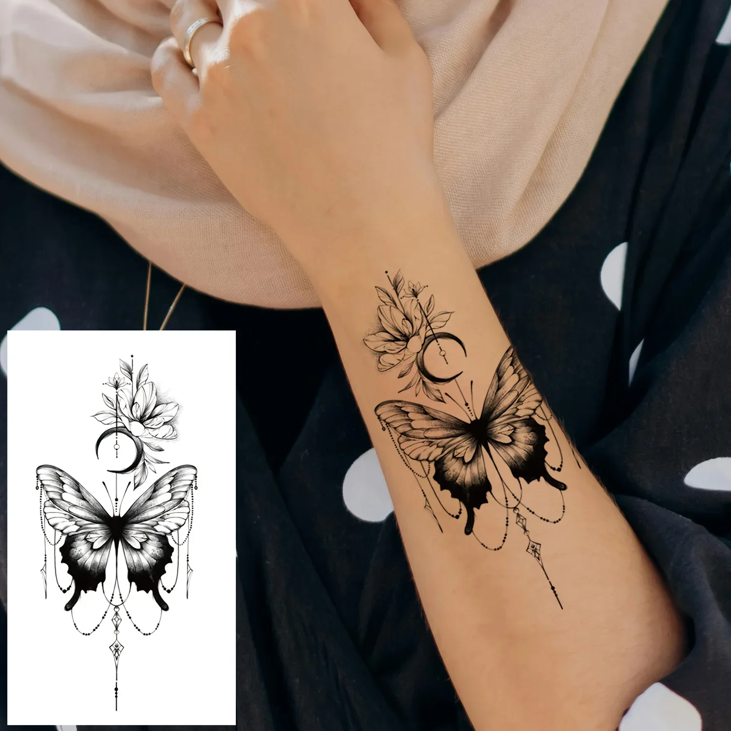 10pcs/set Sexy Transfer Tattoos Sticker for Women Painting Neck Chest Forearm Dragon Fish Pink Butterfly Moon Snake Fake Tattoo