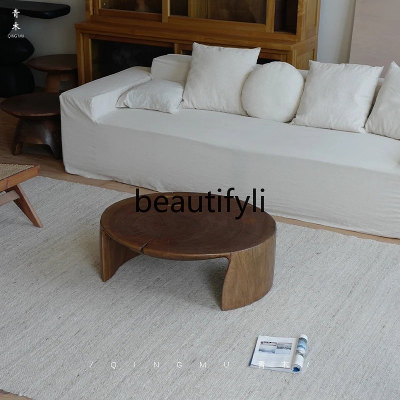 

Medieval wabi-sabi wind log coffee table oval stump retro designer solid wood low table