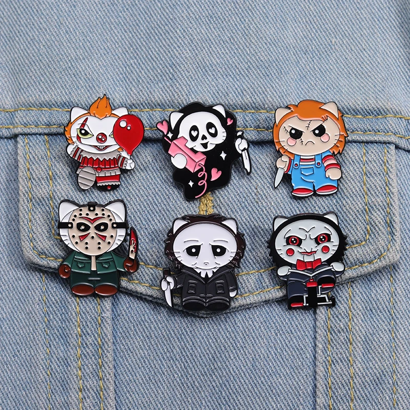 Cartoon Creepy Enamel Pins Halloween Dagger Lapel Badges Brooches Punk Gothic Jewelry Accessories for Backpack Clothes Wholesale