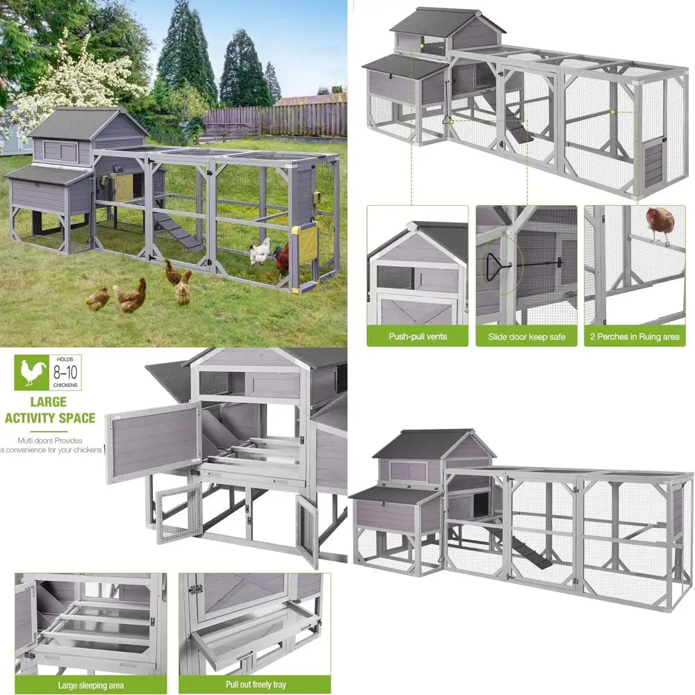 

Large Outdoor Multi-Level Chicken House with Run, Nesting Box, and Waterproof Roost