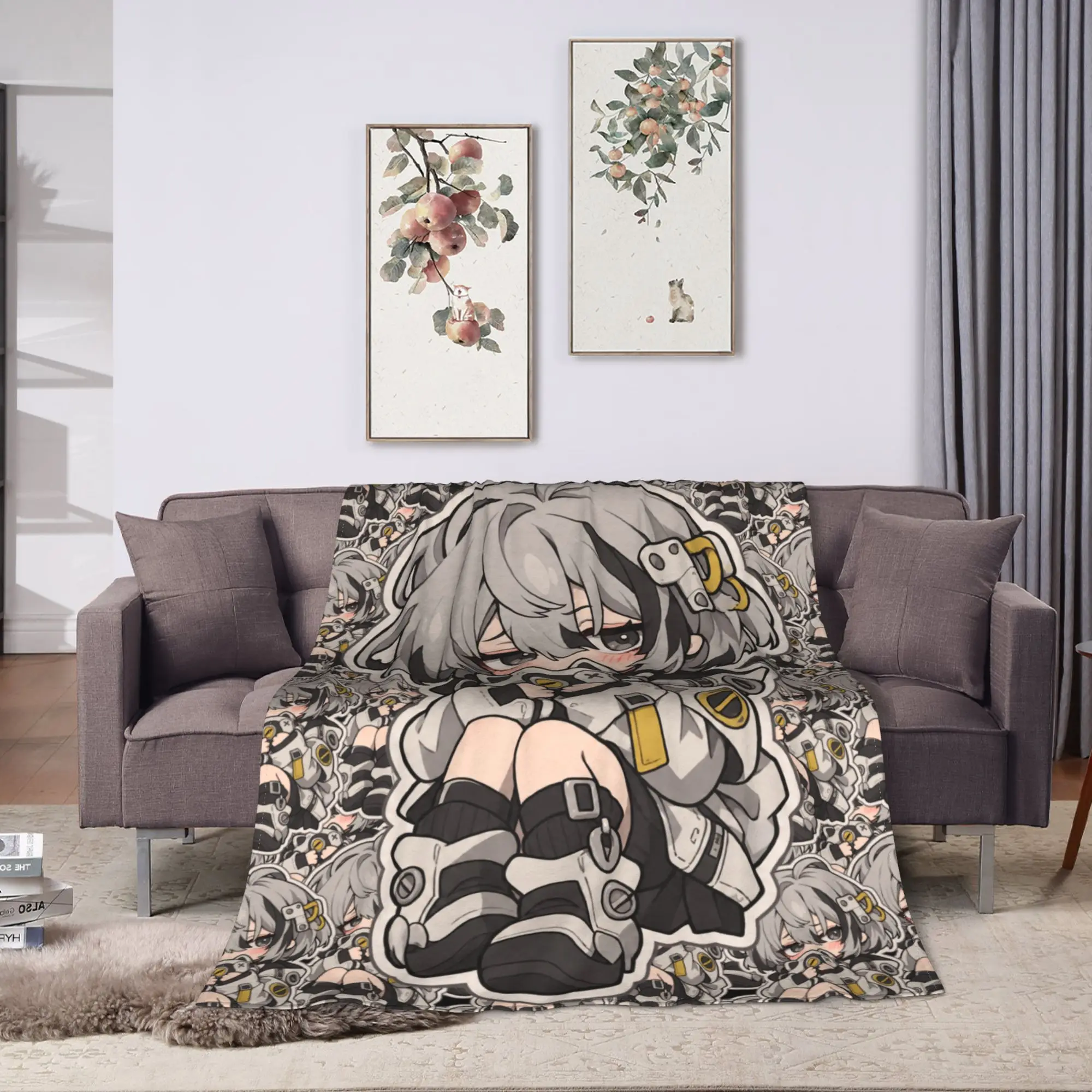 Soft Blanket Travel GACHIAKUTA Gray Haired Child Neutral Pose Chibi Throw Blanket Flannel Bedspread For Bedroom Sofa Bed Cover