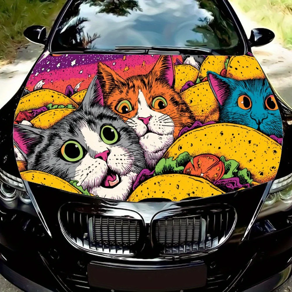 

Cute Burger Cats car hood stickers, waterproof self-adhesive, scratch resistant, easy to stick, durable car PVC stickers, car de