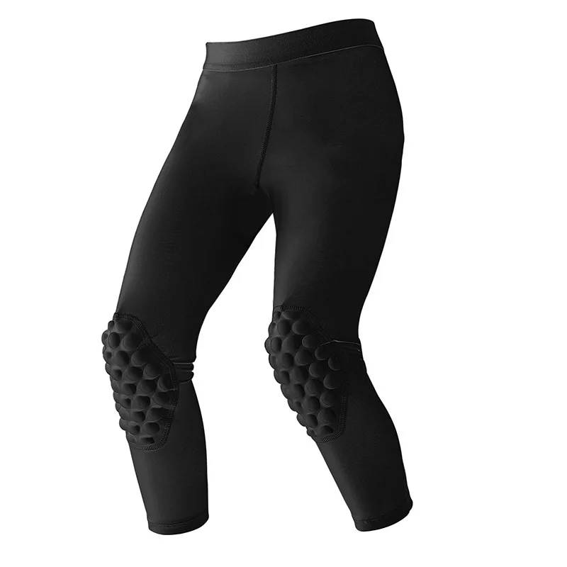 Pantaloni sportivi anticollisione per bambini Protezione per ginocchia a compressione Leggings di lunghezza 3/4 Calcio Basket Abbigliamento sportivo da allenamento per bambini