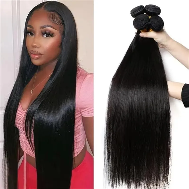 Natural Black Straight Bundles Human Hair Brazilian Remy Hair Extensions 1/3/4 PCS 14-30 Inch Hair Weave Bundles