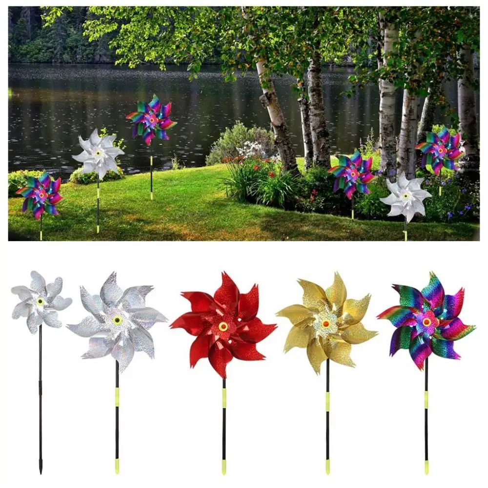 

Reflective Scare Birds Lawn Farm Garden Orchard Kids Adult DIY Sparkly Pinwheel Spinners Windmill Bright Whirl Pinwheels