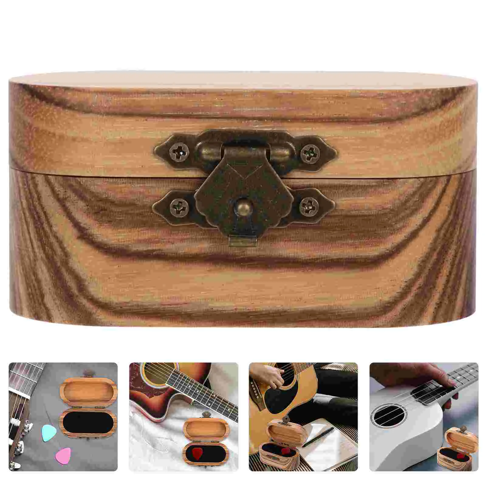 Guitar Pick Wooden Box Retro Design Holder Plectrum Case Container Storage Organizer Flannel