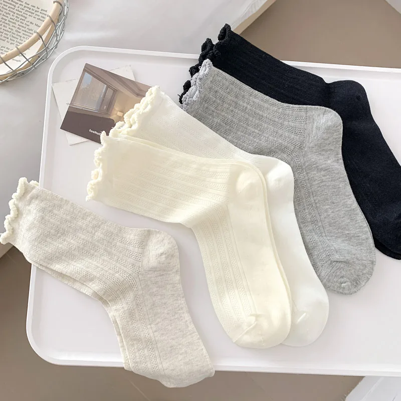 

5 Pairs Japanese Socks for Children in Summer Thin Cut Hollow Mesh Breathable Mid Tube Women Wholesale Mushroom Edge Loose Mouth