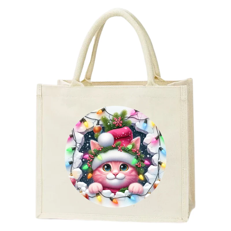 

Christmas Round Tree Hole Cat Pattern Women's Handbag Fun Christmas Tree Fashion Shopping Bag Youth Christmas Shoulder Bag