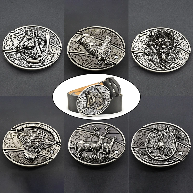 

Vintage Metal Belt Buckle For Men Punk Western Cowboy Waist Strap Stylish Engraved Animal Buckle Novelty Buckles Accessories