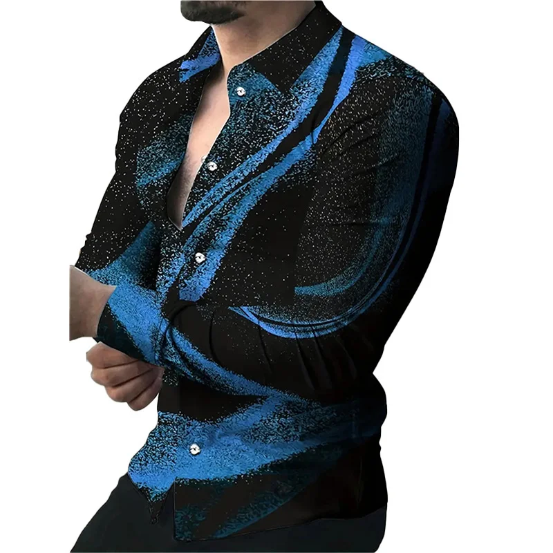 2024 Men\'s Multicolor Gilt Personalized Fashion Casual Party Suit Lapel Long Sleeve Printed Versatile Large Size Shirt