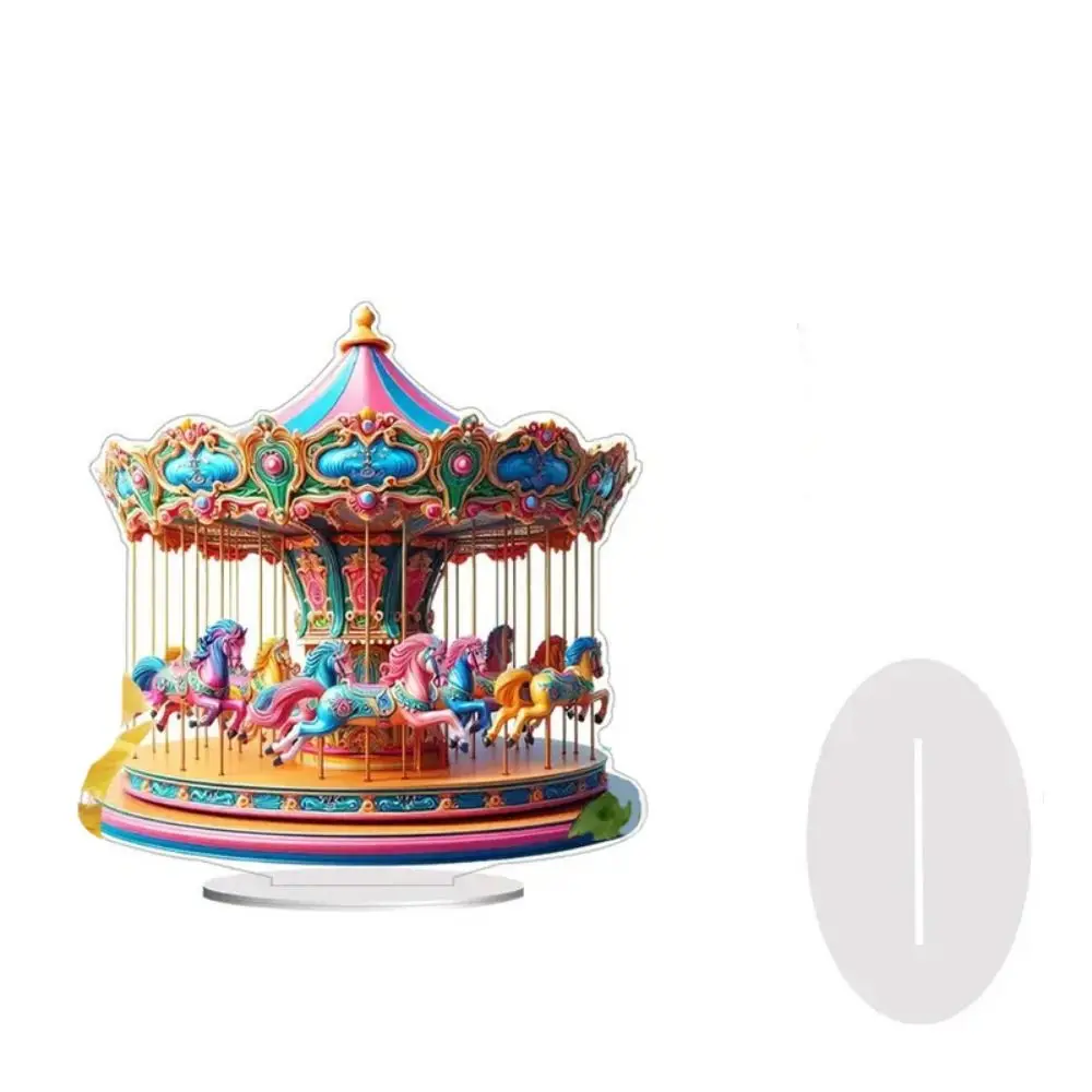 2D Flat Christmas Scene Ornaments Acrylic Carousels Xmas Tabletop Decoration Wings With Base Santa Claus Statue Ornaments
