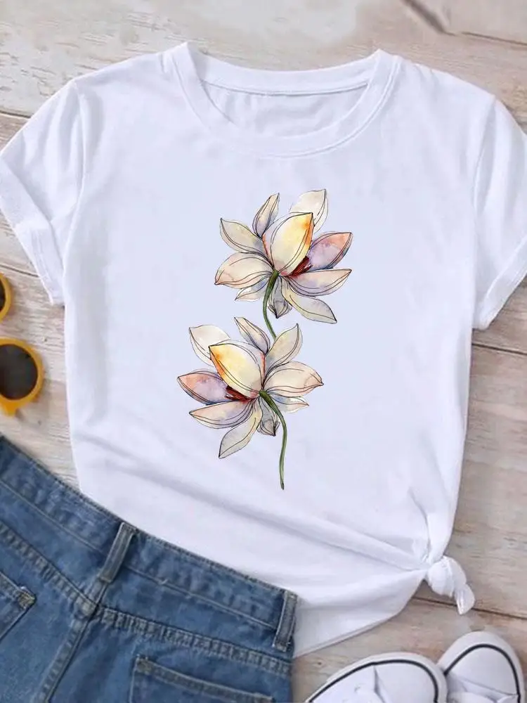 

Graphic T Shirt Print T-shirt Top Women Fashion Casual Clothing Flower Sweet 90s Trend Style Female Short Sleeve Tee