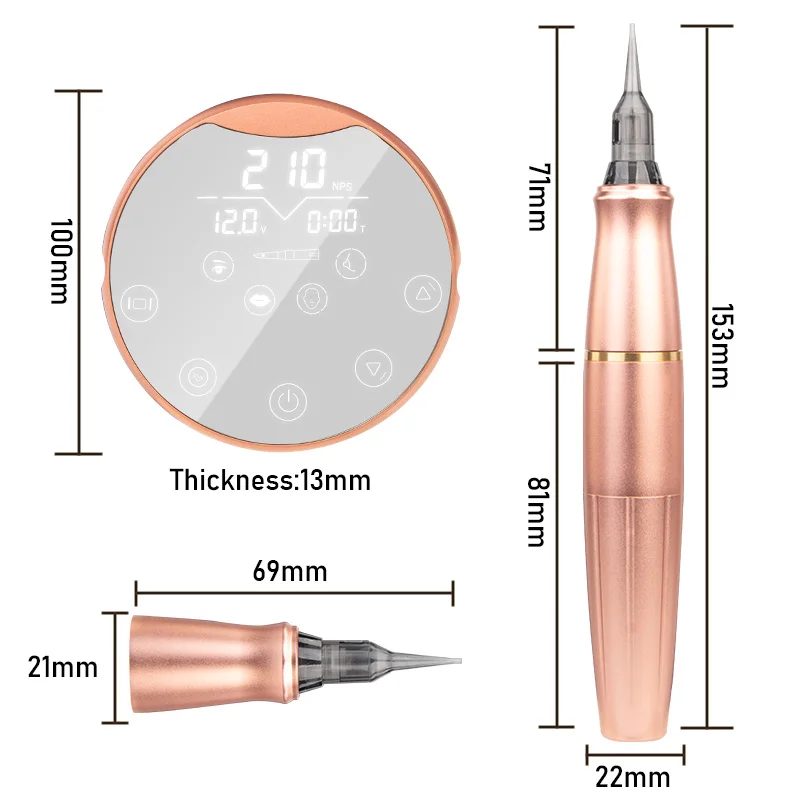 مجموعة آلة الوشم الدوارة ديموغراف ، PMU ، الحاجب ، الشفاه ، المكياج الدائم ، قلم بندقية مع 2 خرطوشة إبرة