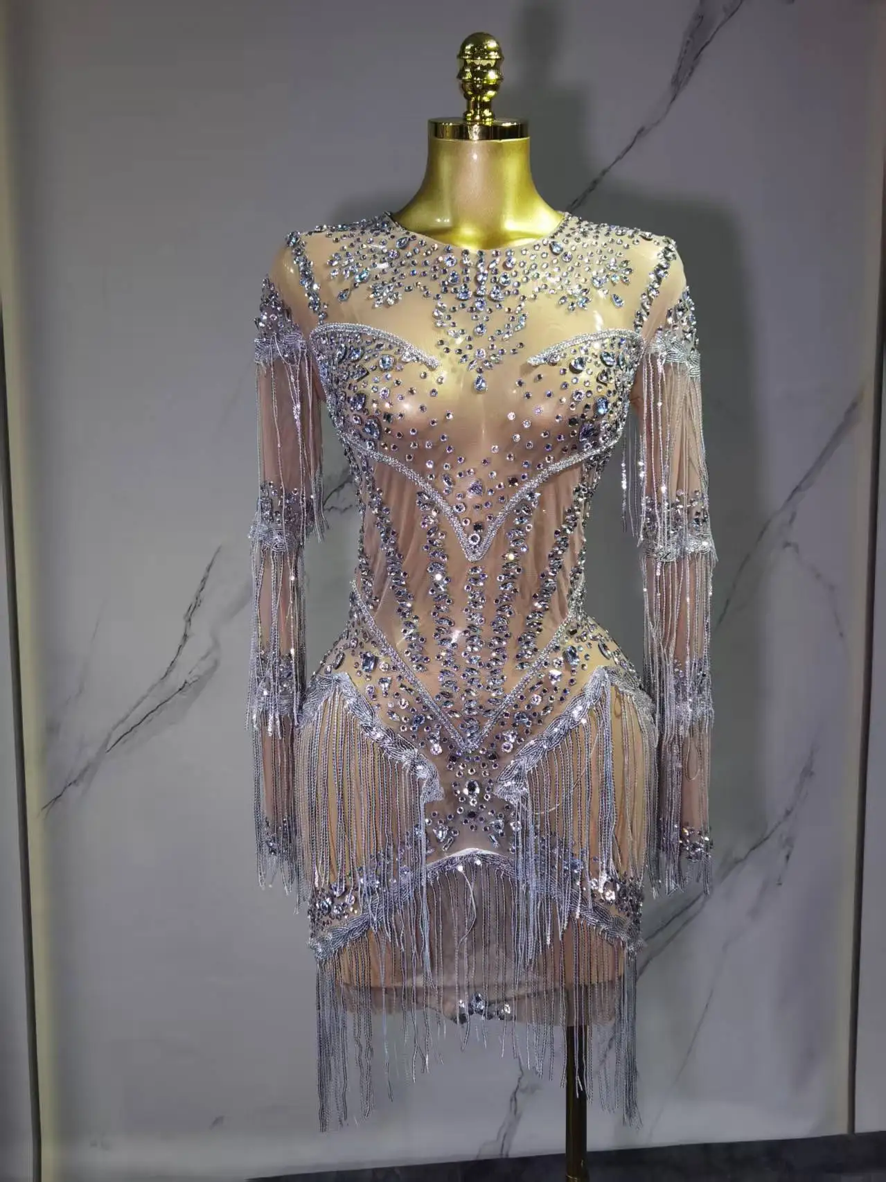 Maglia sexy da donna trasparente PerformanceDance Pagliaccetti da discoteca Cantante Stage OutfiSparkly Strass Body Compleanno Wear