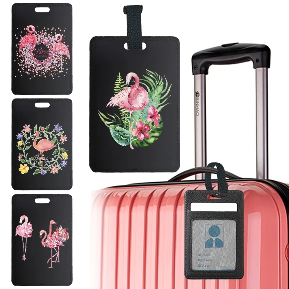 

Pu Luggage Tag Pass Fashion Baggage Boarding Tag Personalized Suitcase Identifier Label Name ID Address Holder Flamingo Pattern