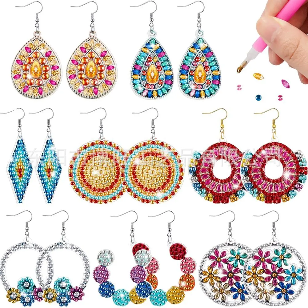 

DIY Diamond Painting Earring Acrylic Material Full Diamond Handiwork Double-sided Stick Drilling Vogue Set of Earrings