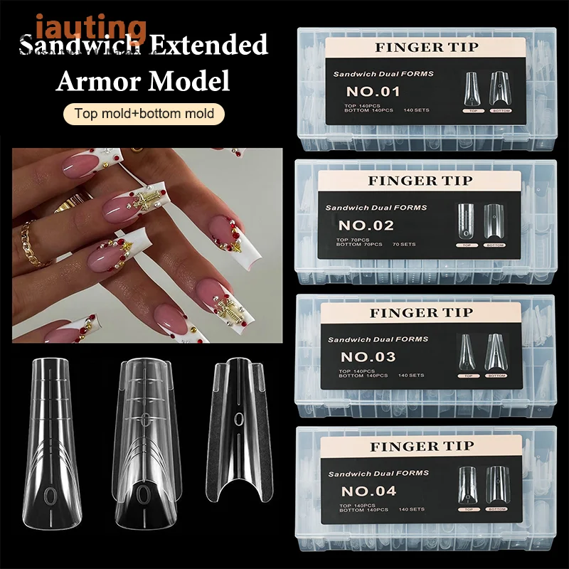 280 قطعة ساندويتش أشكال مزدوجة وصلات لإطالة الأظافر قالب علوي نعش اللوز أكريليك قوالب سفلية 14 أحجام أشكال أظافر #2