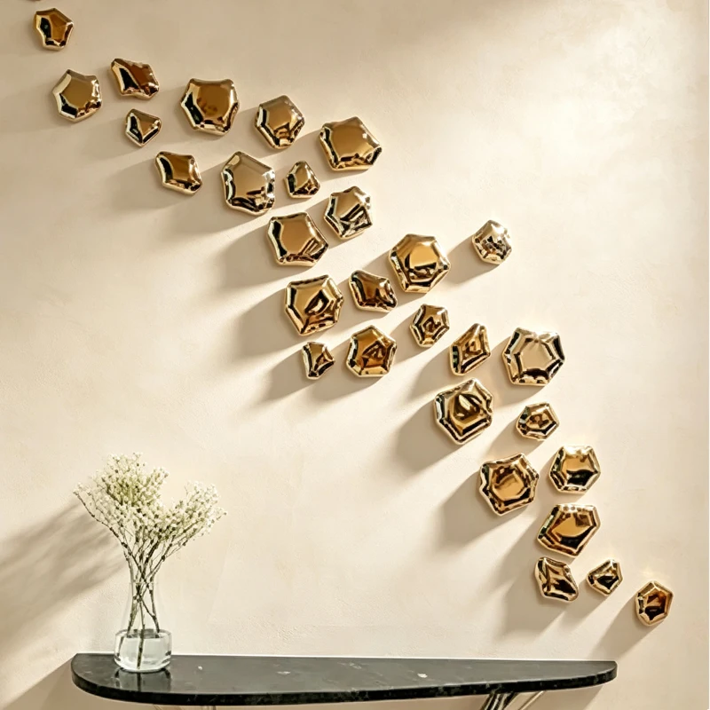 Gold-plated Irregular Stone Modeling 3D Wall Decoration Stainless Steel Metal Wall Living Room Background Wall Aesthetic Pendant