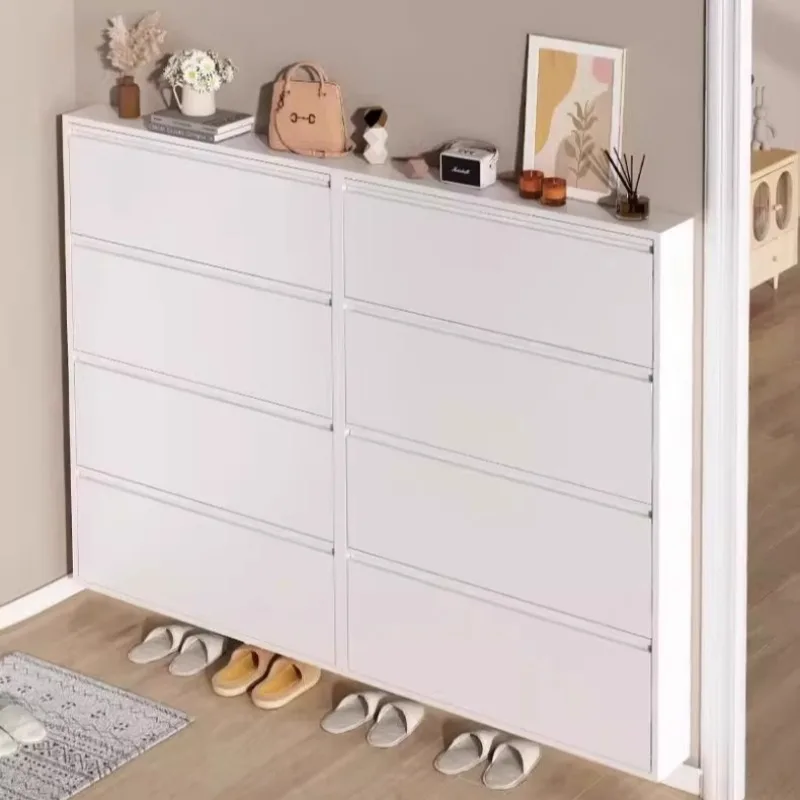 Modern Ultra Thin Steel Shoe Cabinet Nordic Luxury Entrance Hall Shoe Cabinet Narrow Entryway Shelf For Small Apartments