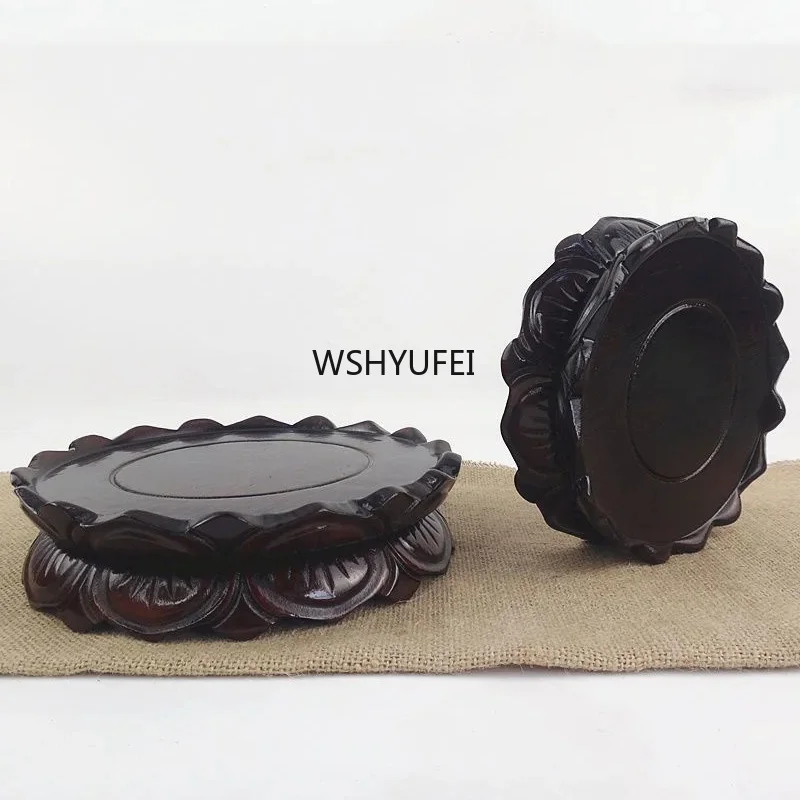 Guanyin Maitreya Lotus Round Oval Buddha Statue Base Vase Bonsai Strange Stones Craft Decoration Home Decor Solid Wood Base