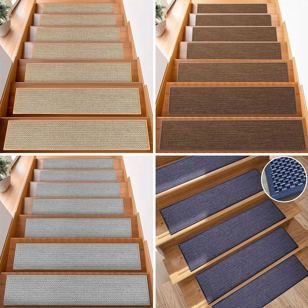 Creative Imitation Linen Stair Treads Non-Slip Water Absorption Floor Mat Washable Noiseproof Stair Carpet Safe