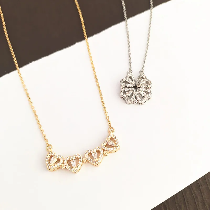 Vermiculite Love Magnetic Pendant Necklace for Women Clover Necklace Heart Shaped Clover Necklace Pendant Jewelry Wholesale