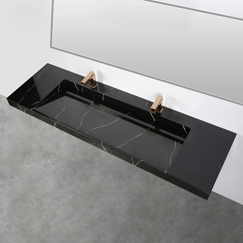 Public Black Color Commercial Bathroom Double Sinks With Countertop