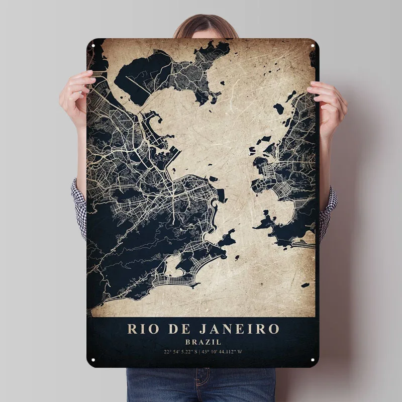 Rio De Janeiro Brazil Tinplate Signs Map Poster Vintage Interior Decoration Custom Metal Sign for Wall Art Decoration Retro Room