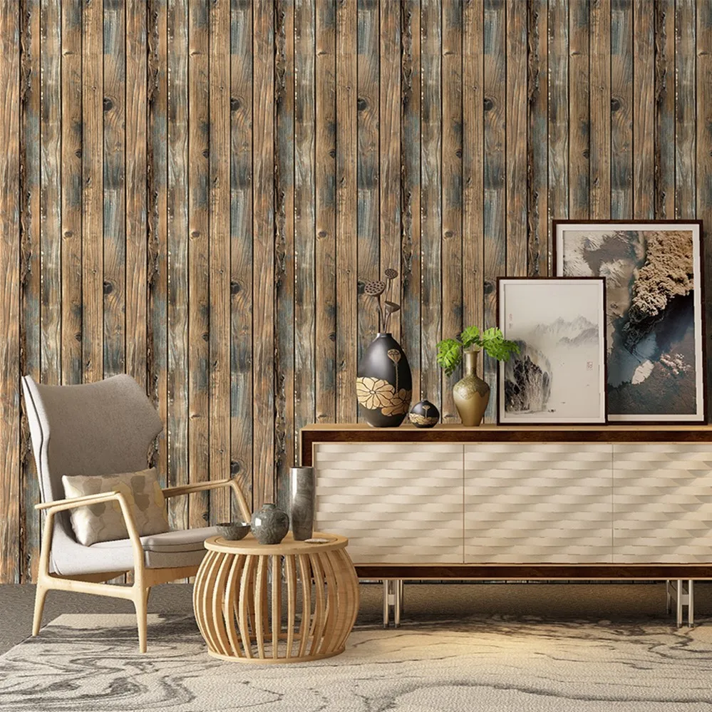 Retro Wood Grain Peel And Stick Wallpaper Self-adhesive Wood Plank Wall Stickers Roll DIY Decor For Restaurant Sitting Room